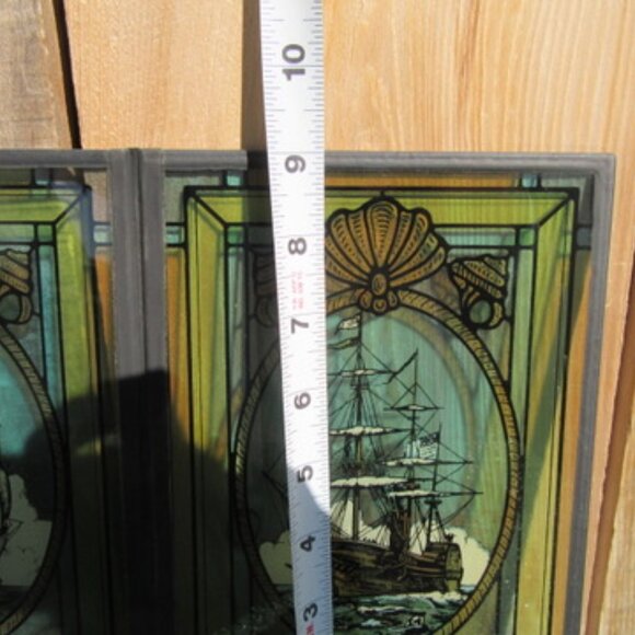 Vintage Smooth Sailing Art Glass 2 Panel Nautical Table Top Suncatcher - Picture 6 of 7